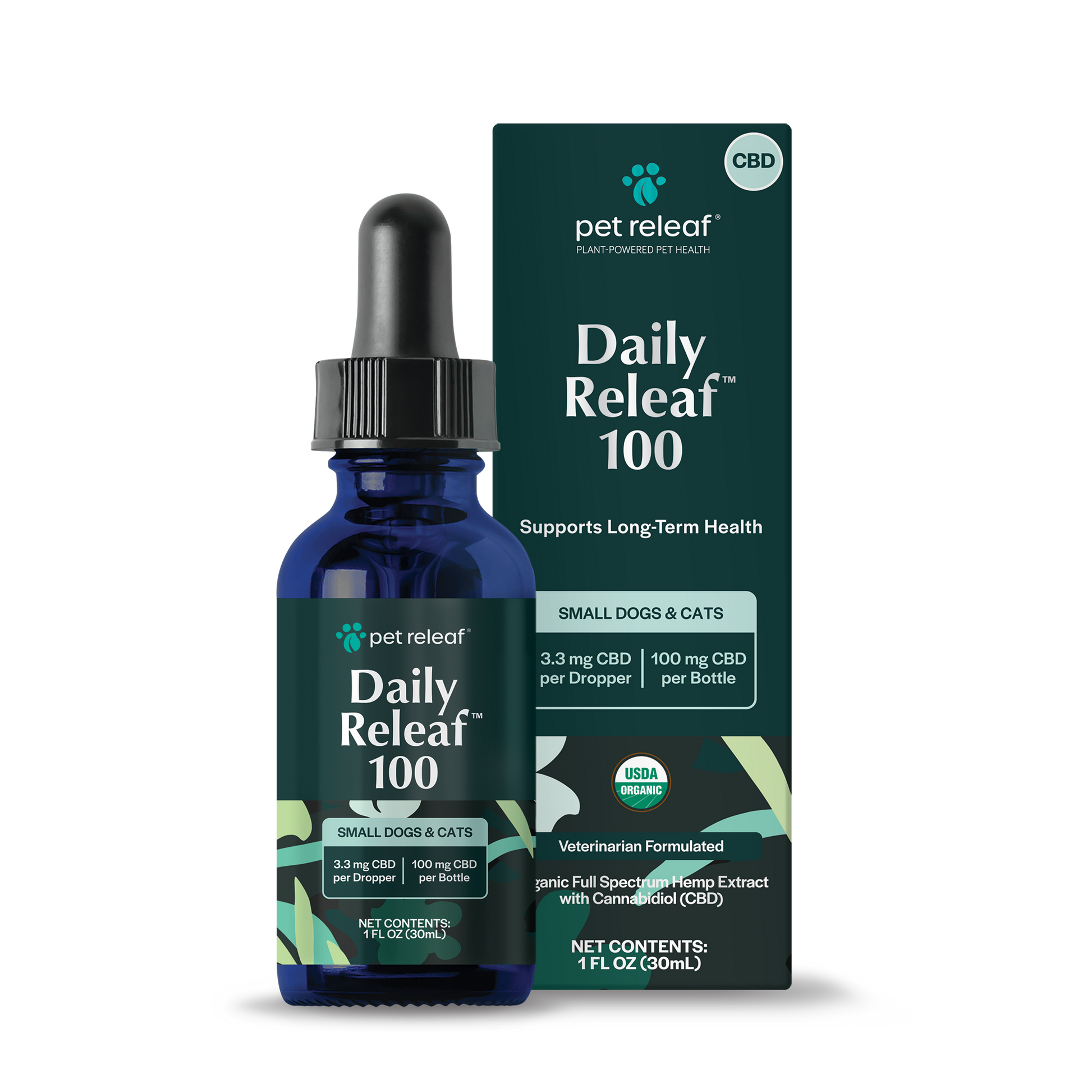 USDA Organic Daily Releaf 100mg CBD Oil For Small Dogs & Cats CBD Oil