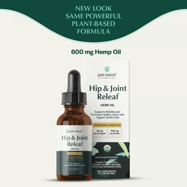 USDA Organic Hip & Joint Releaf 600mg CBD Oil For Medium & Large Dogs Hip & Joint CBD Oil