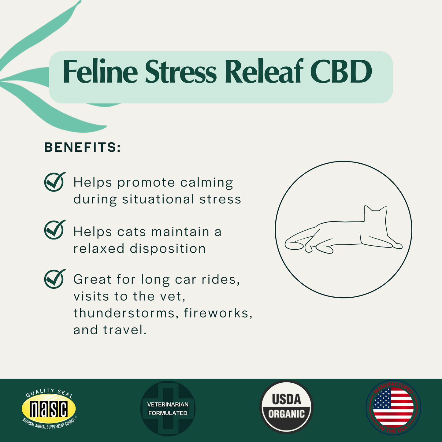 USDA Organic Feline Stress Releaf 180mg Calming CBD Oil For Cats CBD Oil