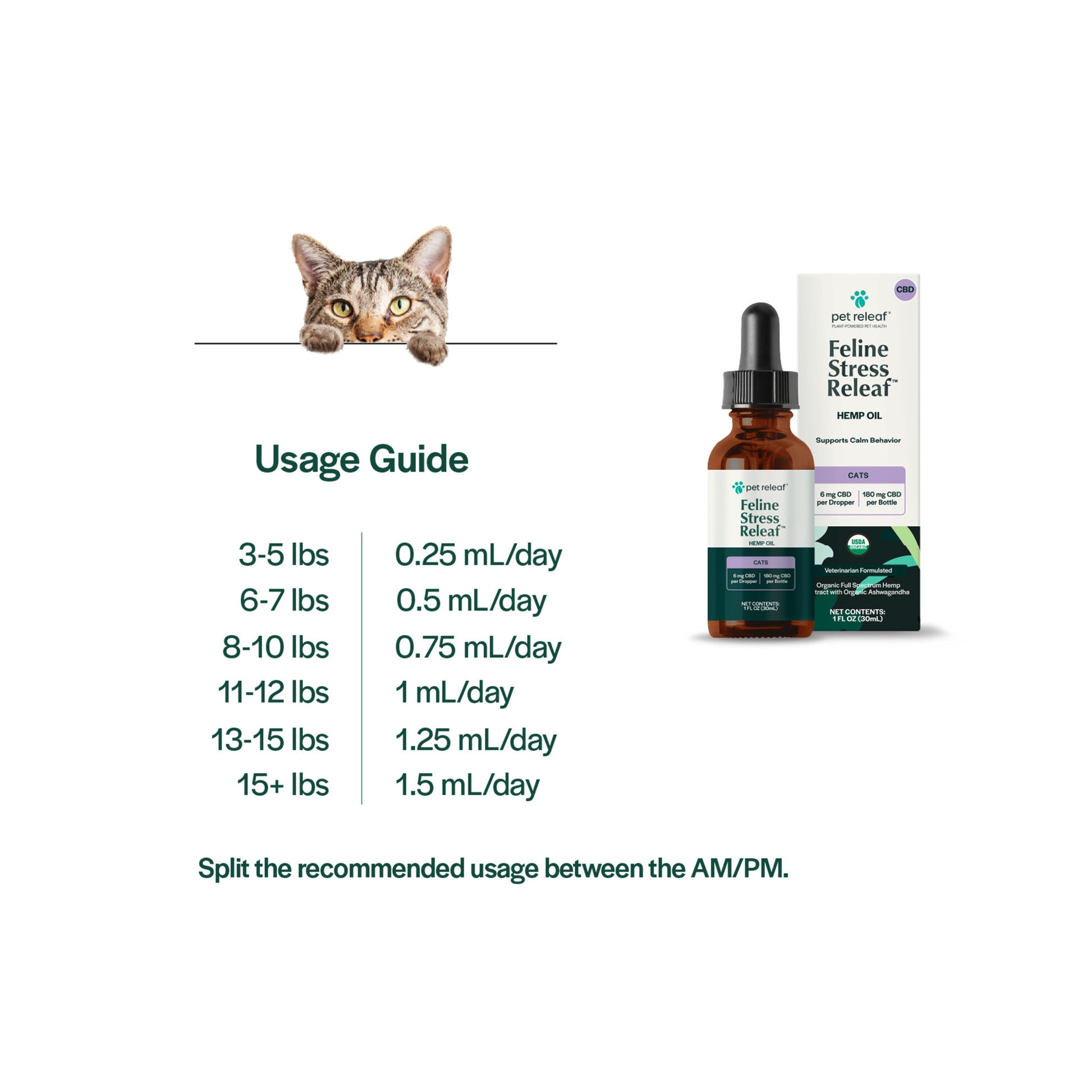 USDA Organic Feline Stress Releaf 180mg Calming CBD Oil For Cats CBD Oil