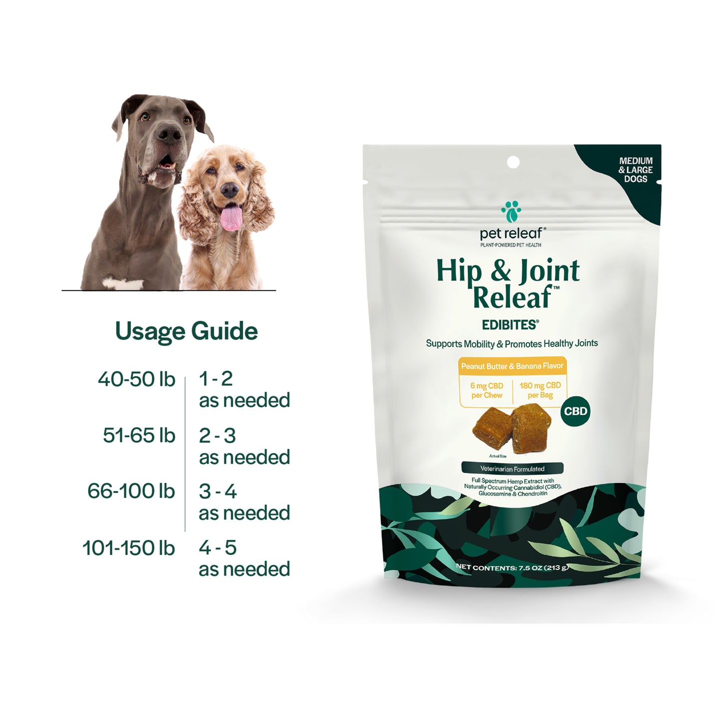 Hip & Joint Releaf CBD Edibites For M/L Dogs – Peanut Butter Banana CBD Chew