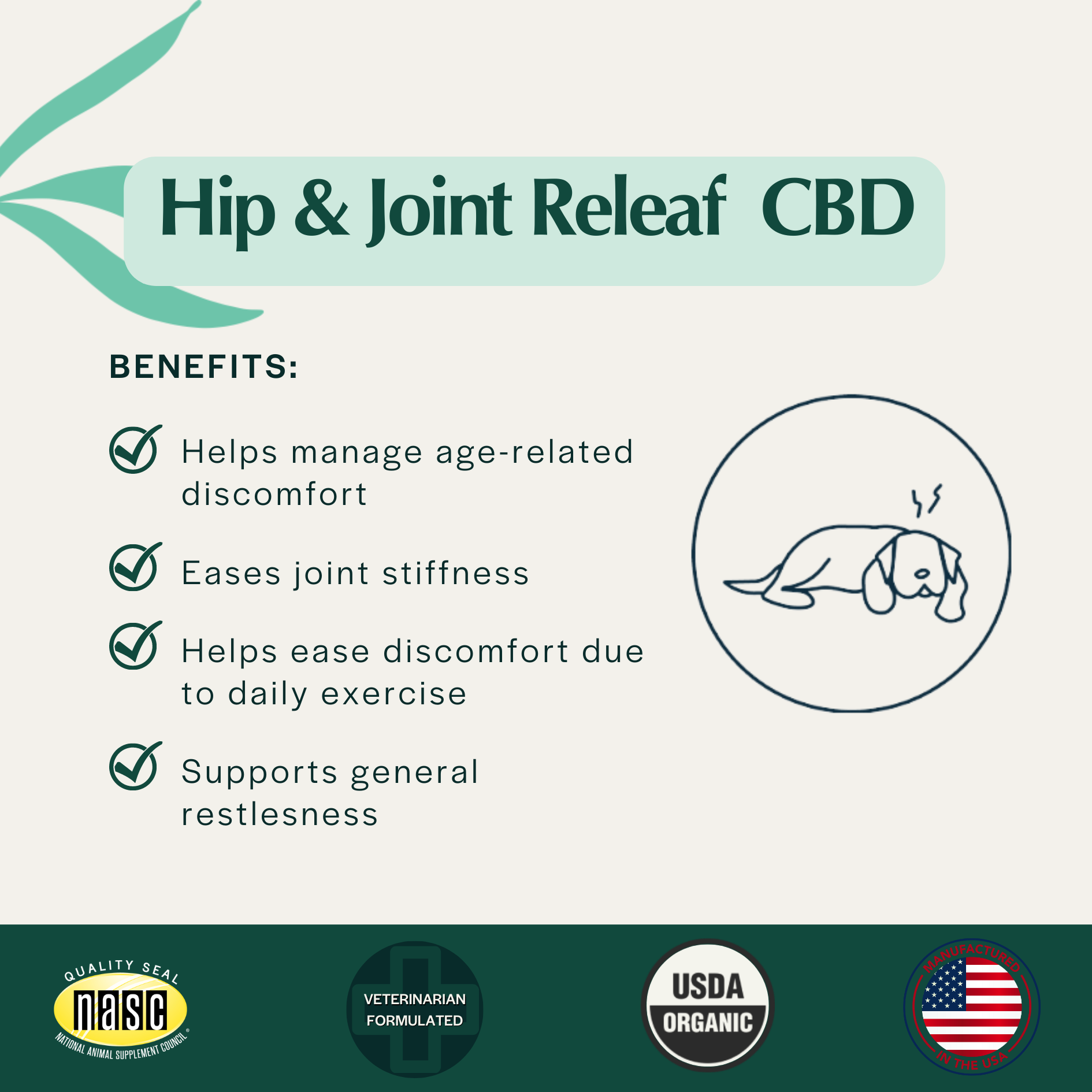 USDA Organic Hip & Joint Releaf 300mg CBD Oil For Small Dogs & Cats Hip & Joint CBD Oil