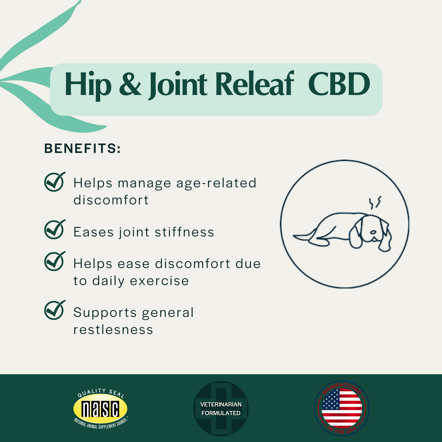 Pet Releaf Hip & Joint Edibites CBD Dog 2.5oz. Peanut Butter Banana 3mg Travel CBD Chew