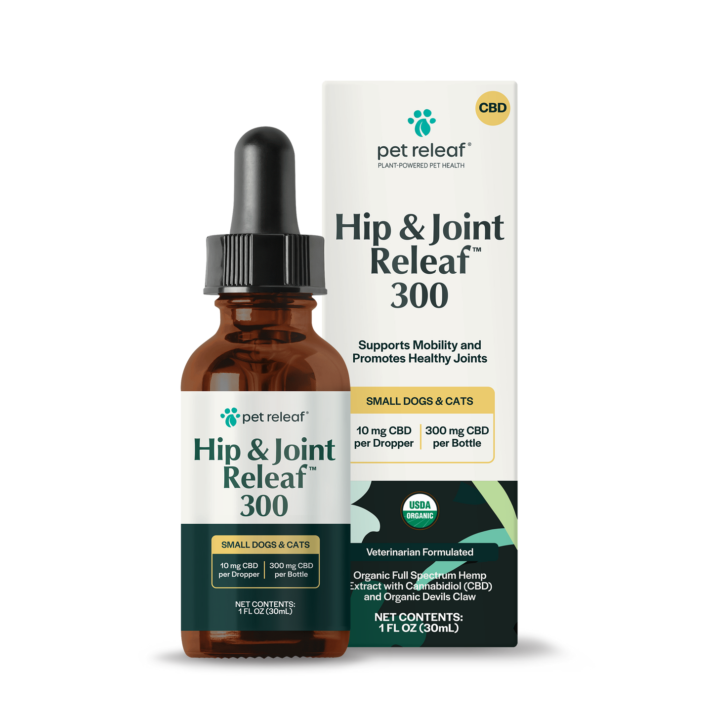 USDA Organic Hip & Joint Releaf 300mg CBD Oil For Small Dogs & Cats Hip & Joint CBD Oil