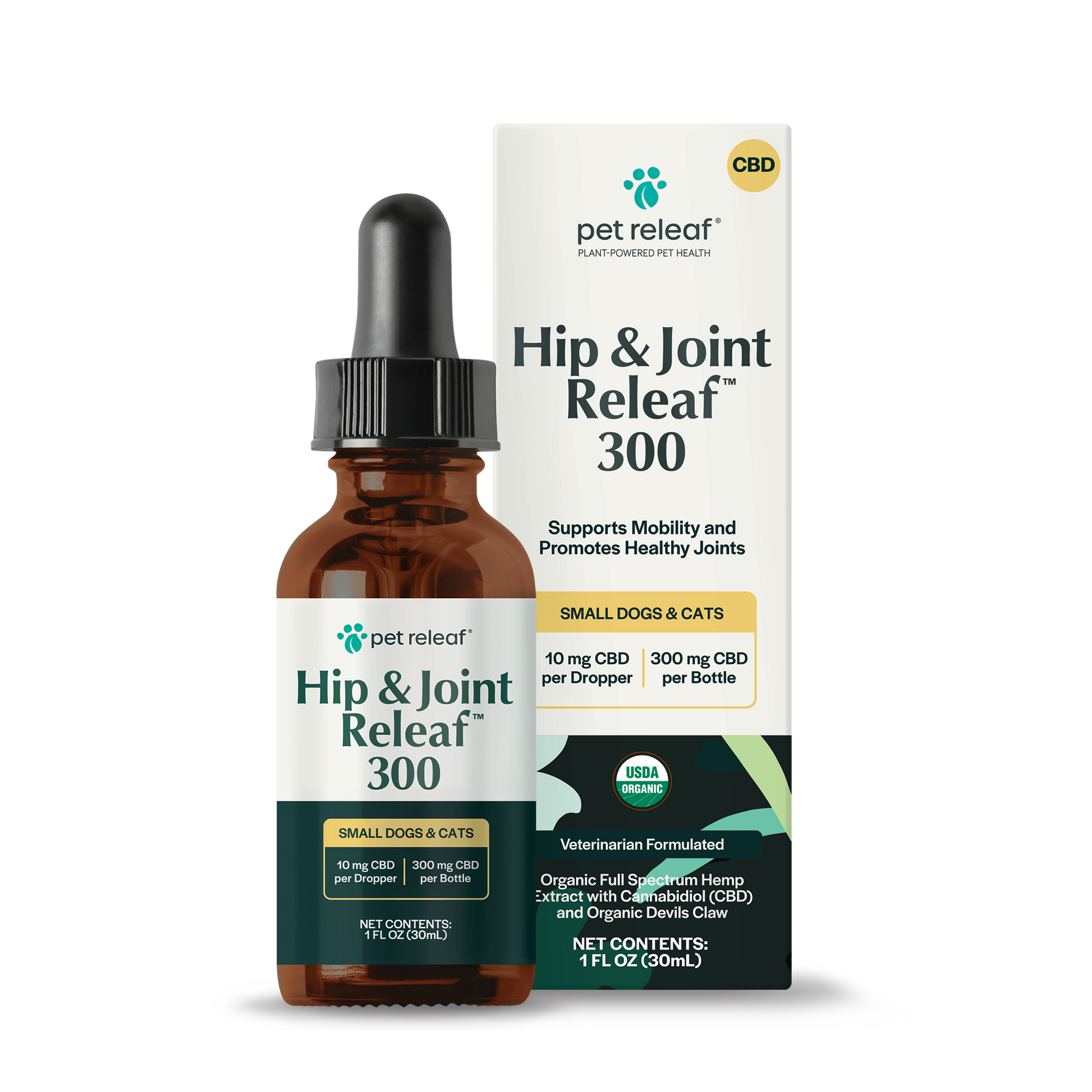 USDA Organic Hip & Joint Releaf 300mg CBD Oil For Small Dogs & Cats Hip & Joint CBD Oil