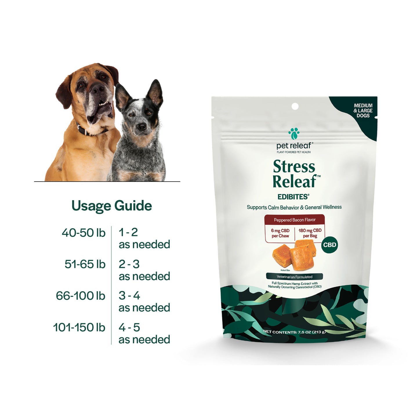 Stress Releaf CBD Edibites For M/L Dogs – Bacon CBD Chew