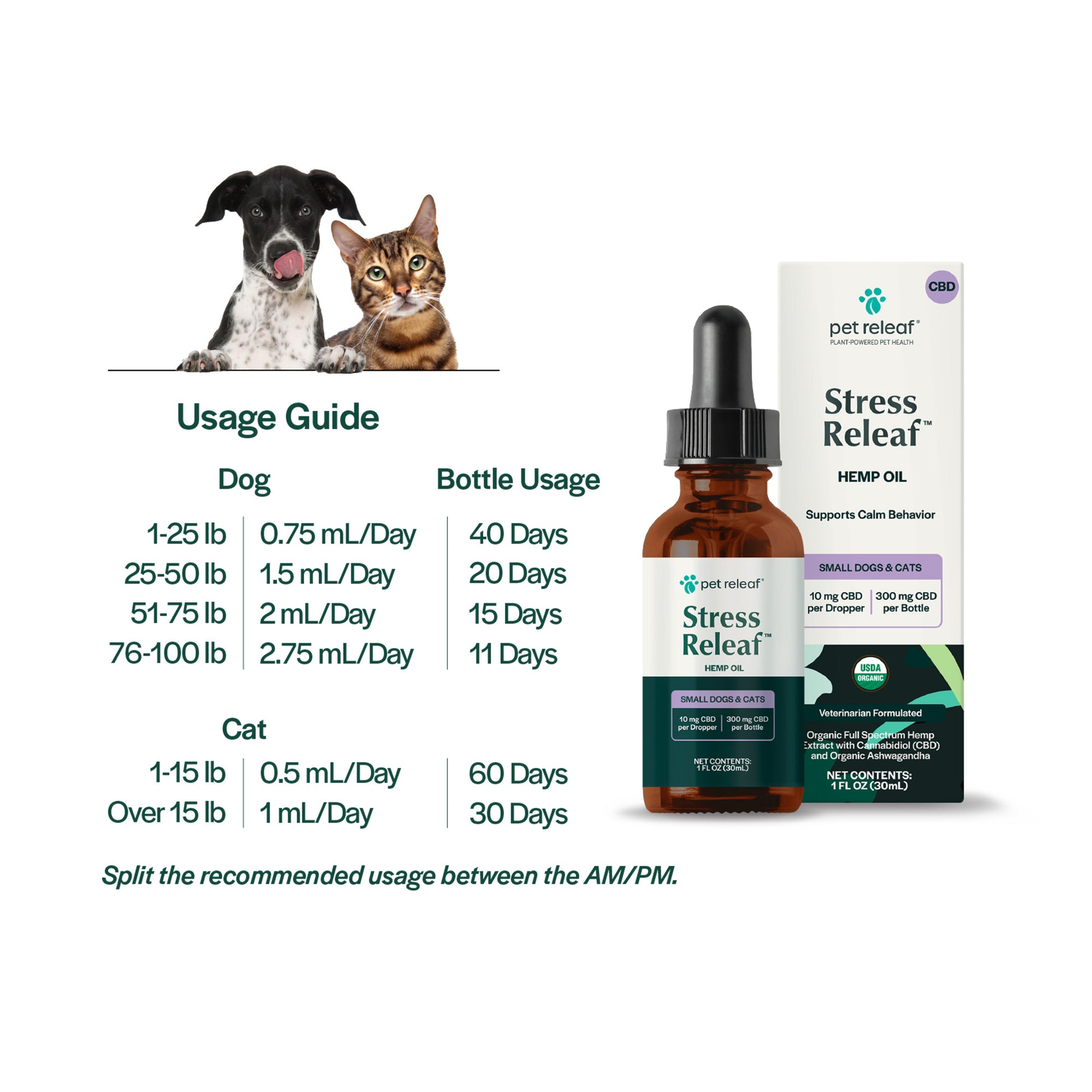 USDA Organic Stress Releaf 300mg CBD Oil For Small Dogs & Cats CBD Oil