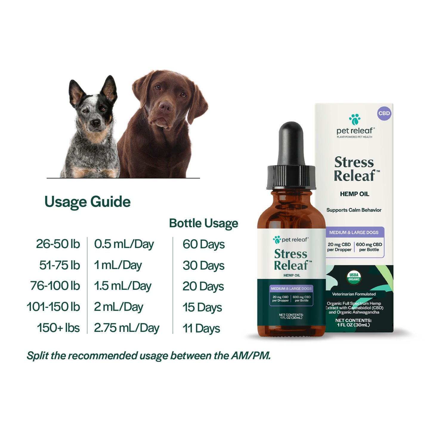 USDA Organic Stress Releaf 600mg CBD Oil For Medium & Large Dogs CBD Oil