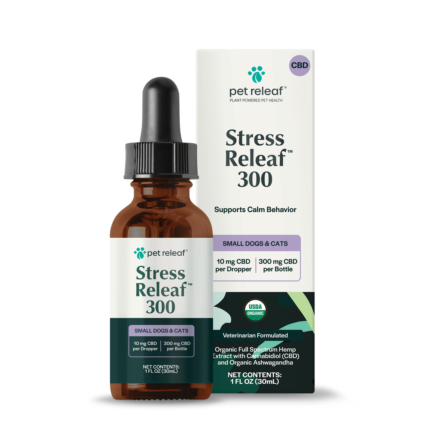 USDA Organic Stress Releaf 300mg CBD Oil For Small Dogs & Cats CBD Oil