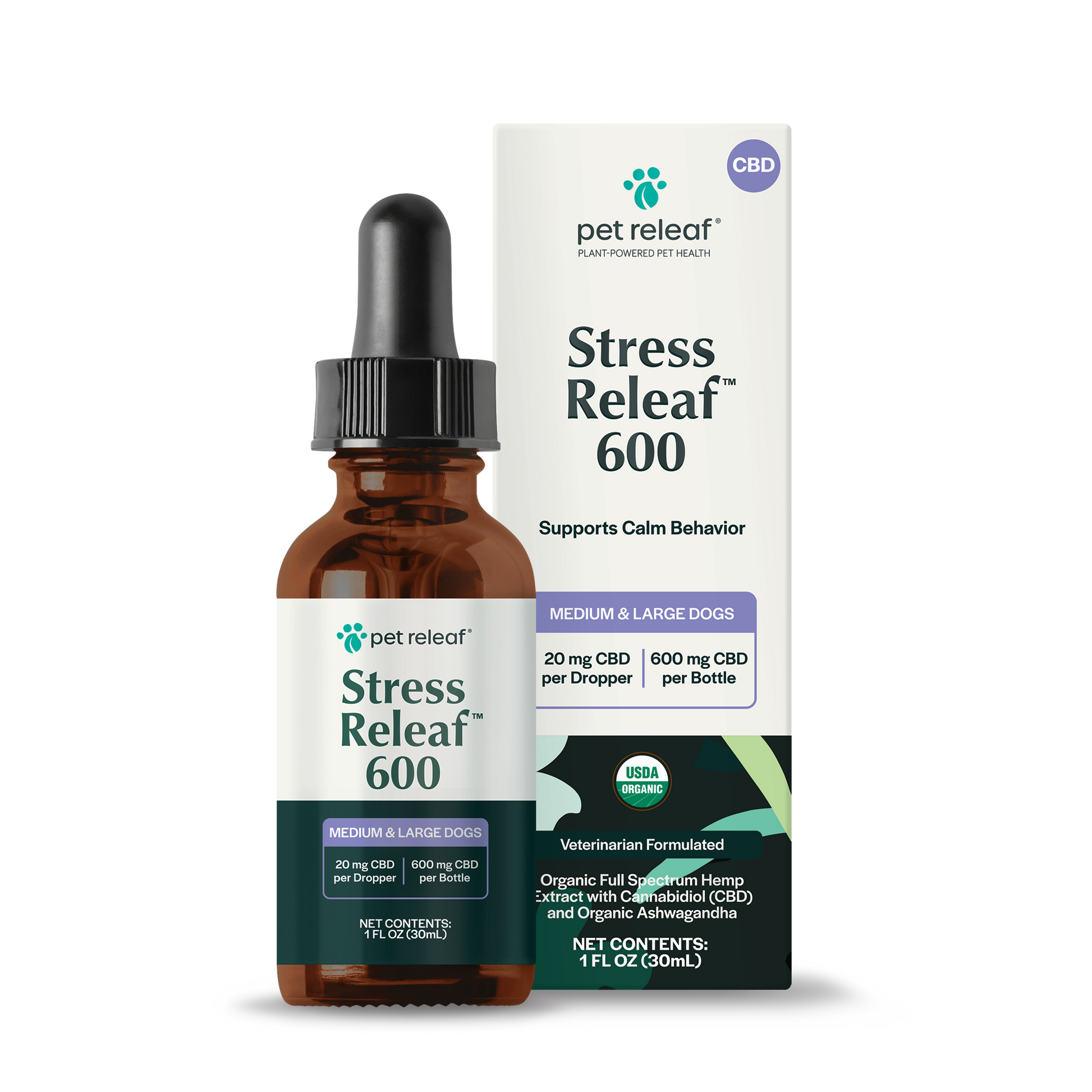 USDA Organic Stress Releaf 600mg CBD Oil For Medium & Large Dogs CBD Oil